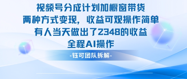 新玩法,视频号分成计划+橱窗带货,有人当天做出了2348的收益-摇钱树