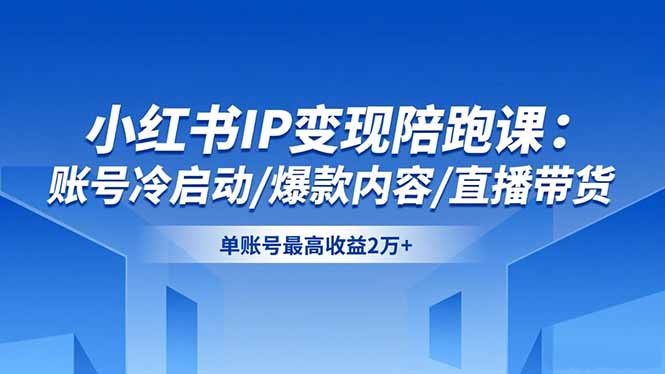 小红书IP变现陪跑课:账号冷启动/爆款内容/直播带货,单账号最高收益2万+-摇钱树